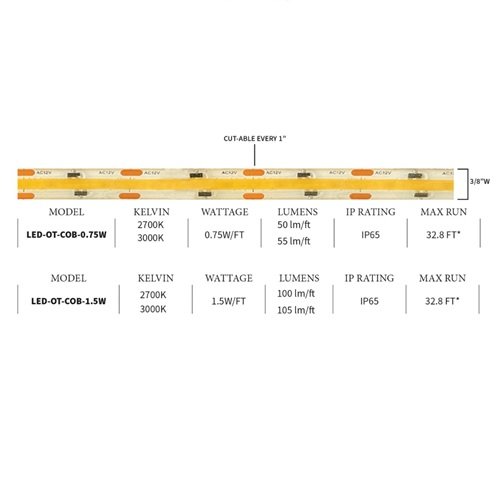 Lightcraft LED-OT-COB-0.75W-30K LED Strip Light - 16.4 Ft. Roll